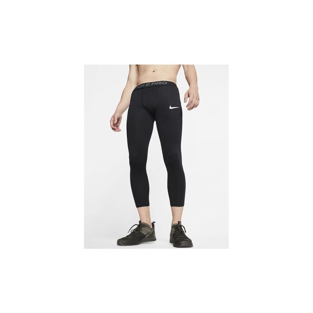 Nike Pro Dri Fit Compression Training Mens M Black 3/4 Leggings Pull On Logo